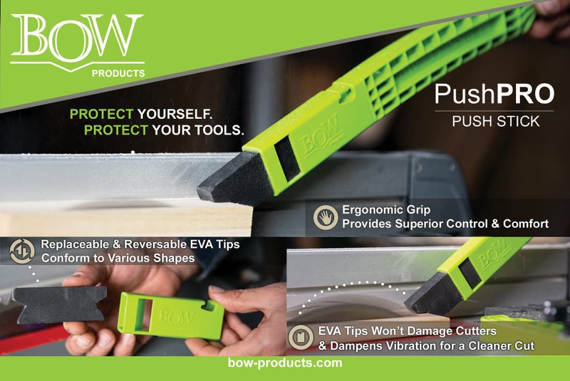 BOW Products PushPRO PP1 - Push Stick for Table Saws - EVA Tipped Push Block That Reduces Vibrations and Improves Material Grip - Woodworking Tools and Safety Accessories - Image 2